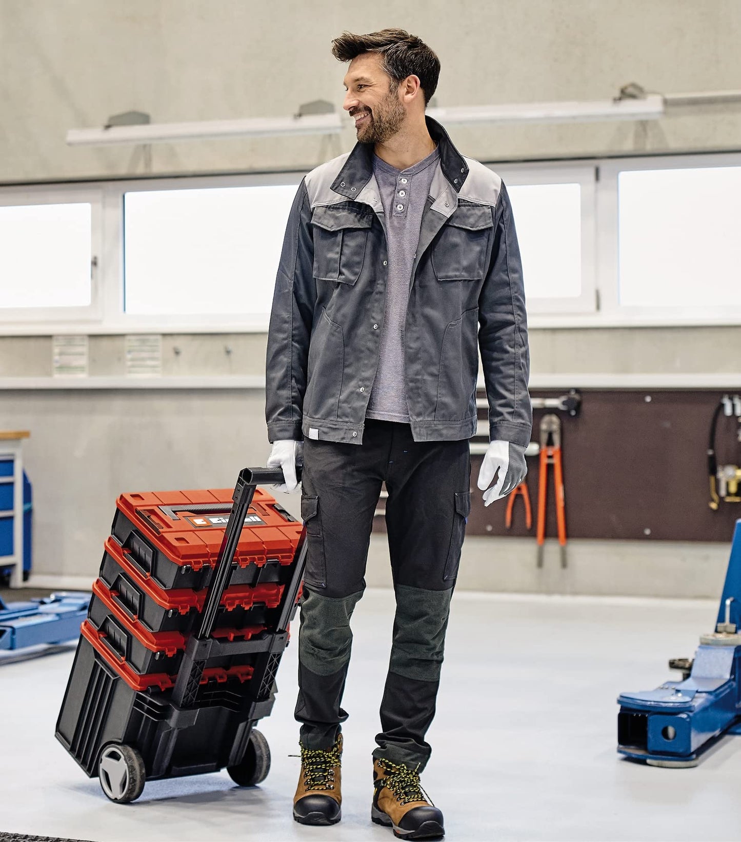 Einhell E-Case Tower Set di valigie originali (massimo 120 kg, composto da 3 valigie con accessori, conservazione e trasporto di accessori e attrezzi, impilabili, collegabili)