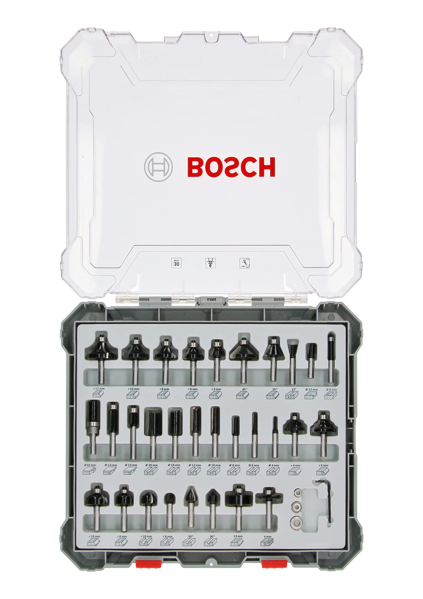 Bosch Professional 2607017474 30tlg. Set di frese (per legno, per frese verticali con stelo da 6 mm)