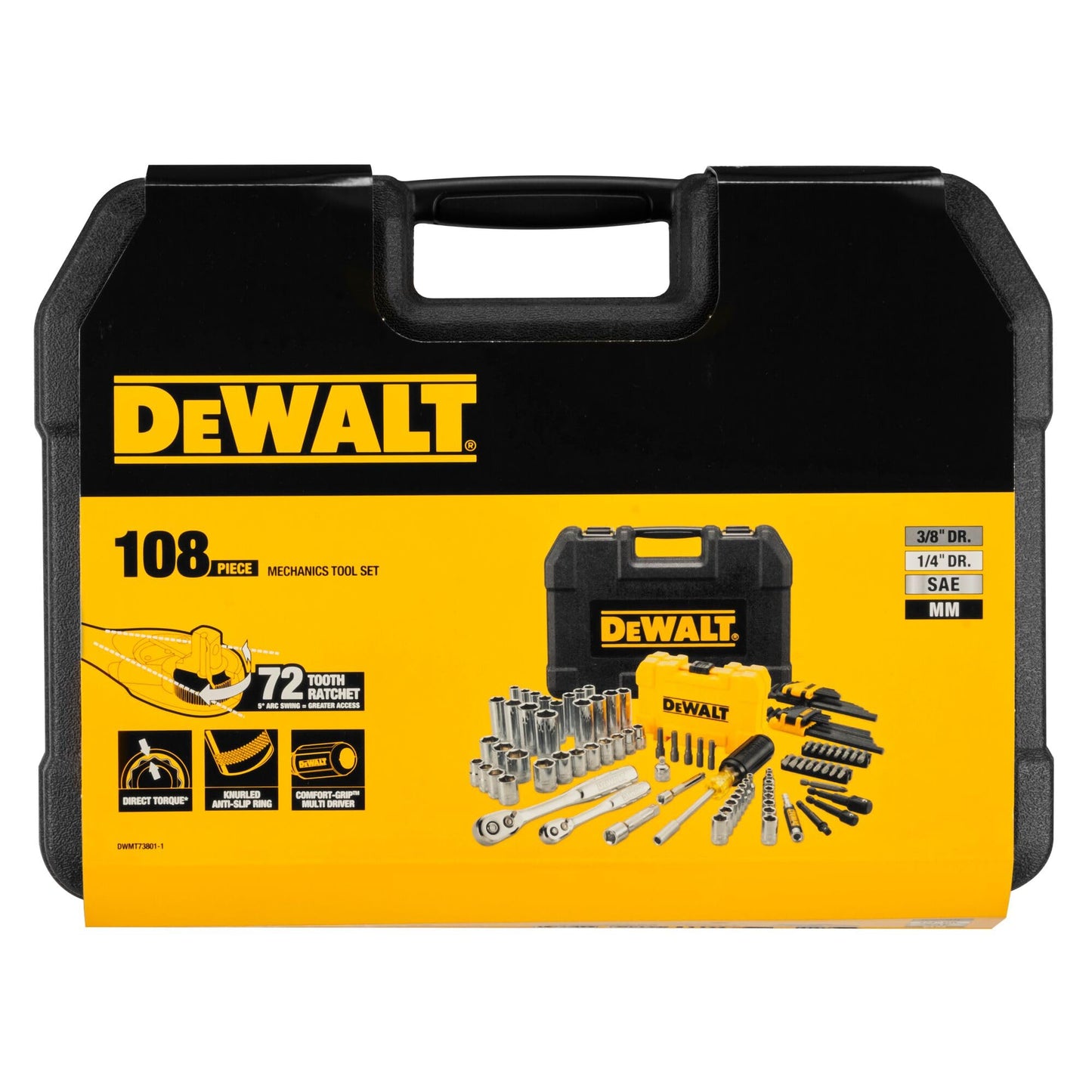 DeWalt DWMT73801-1, Set di Attrezzi da Meccanico, 108 Pezzi, incl. Cricchetto, Chiavi a Bussola, Punte, Chiave Esagonale, 100% Acciaio Forgiato Altamente Resistente, in Valigetta