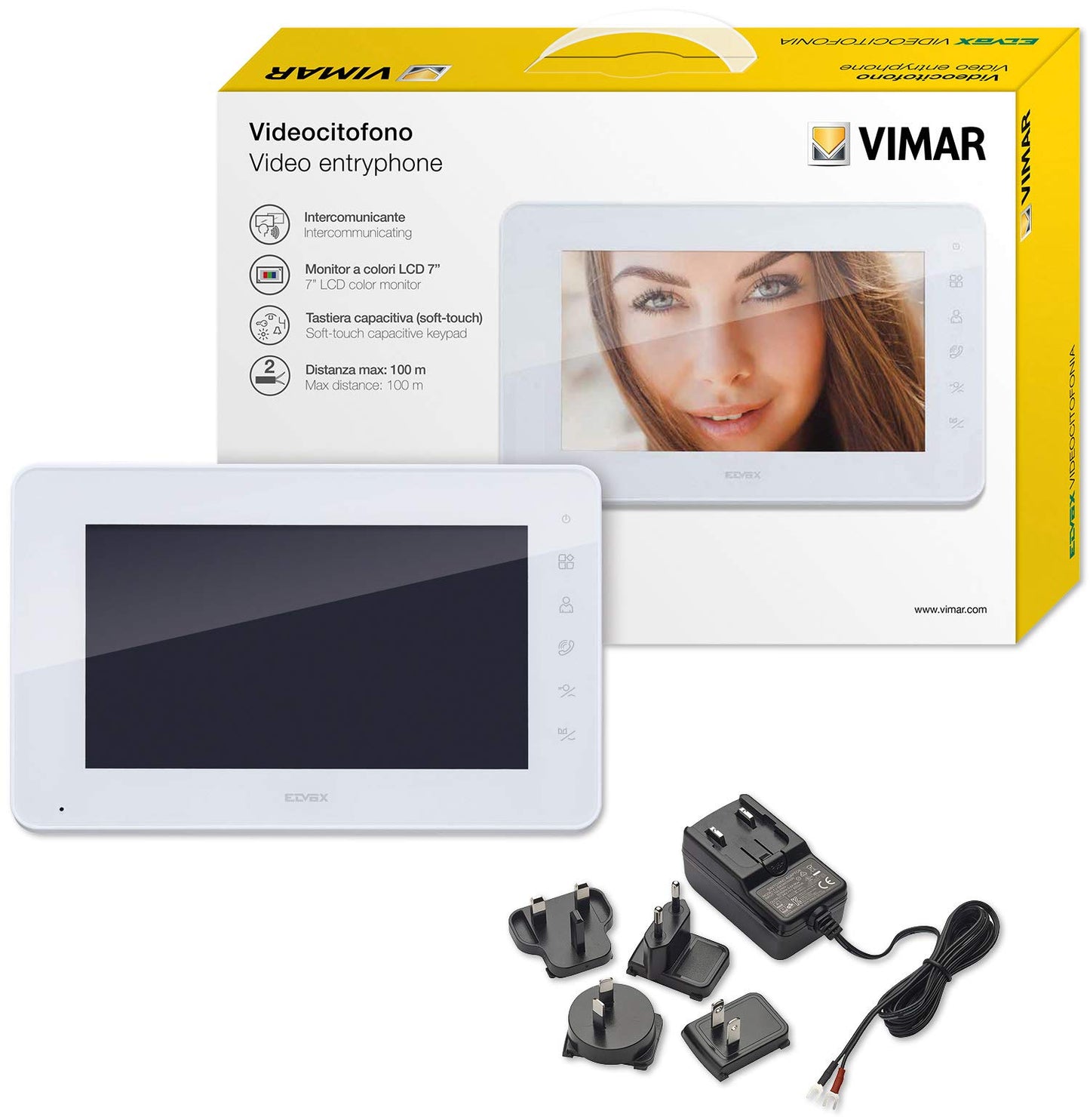 VIMAR K40912 Monitor Supplementare per Kit Videocitofonico con Alimentatore Multispina, Bianco