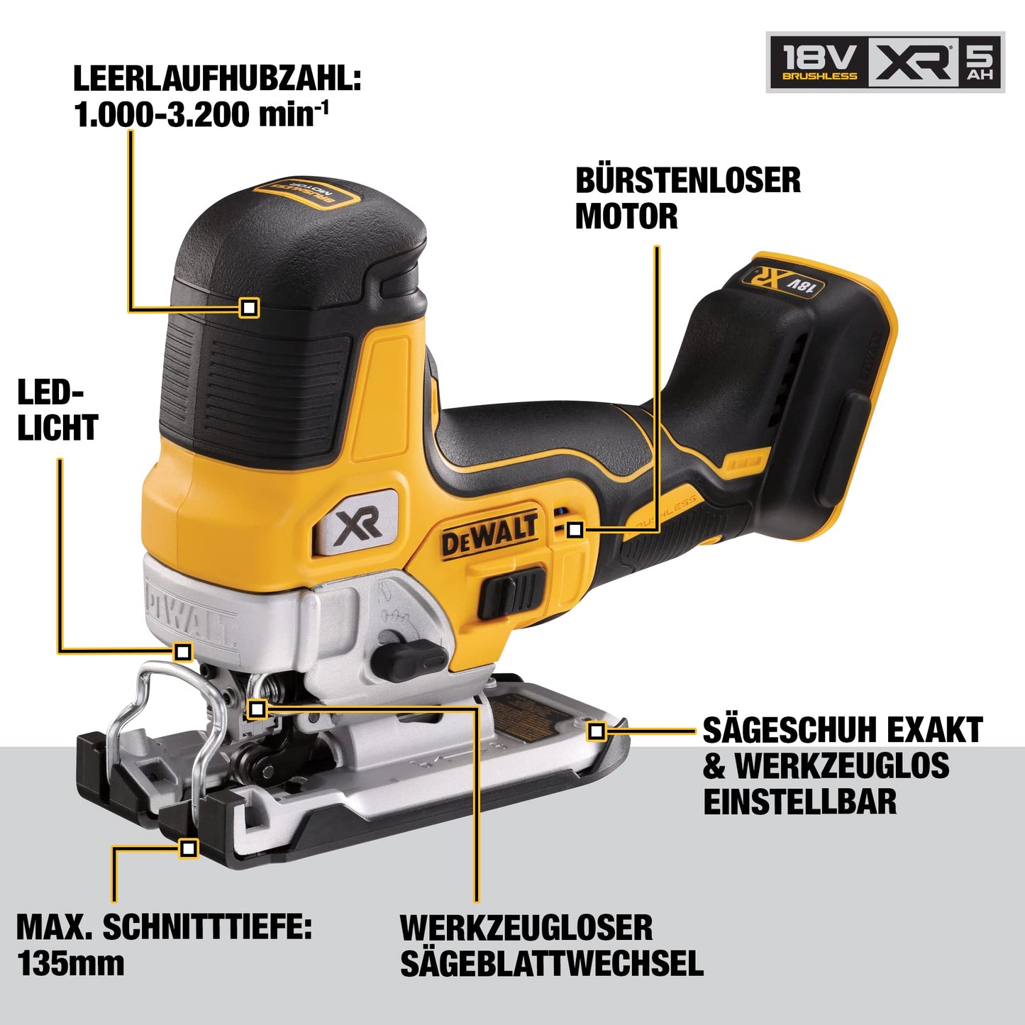 DEWALT Seghetto alternativo 18V Motore BRUSHLESS, DCS335NT-XJ