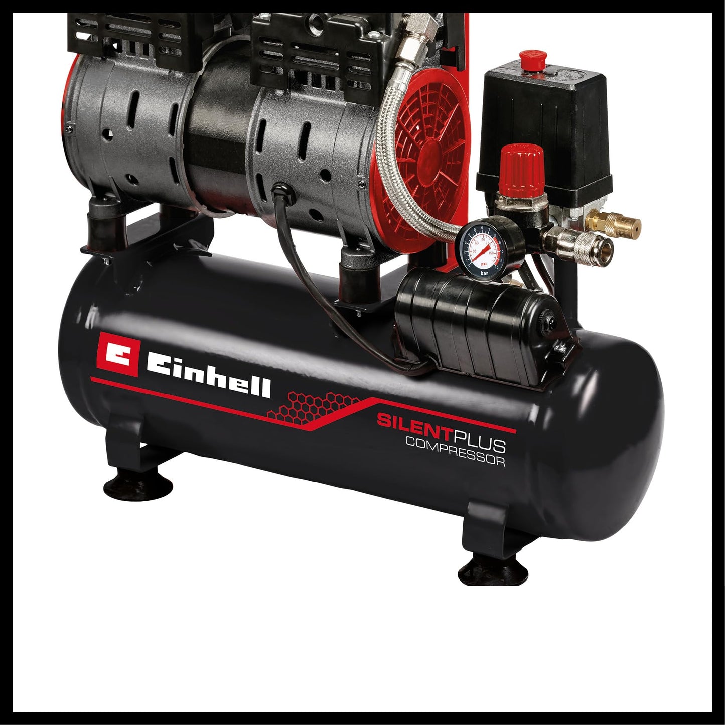 Einhell TE-AC 6 Compressore silenziato (220-240 V, 550 W, serbatoio aria 6 l, max 8 bar, portata aria max 75 l/min., cilindri 2, autolubrificato -no olio, carrellato, inc. 1 manometro, solo 57 dB(A))