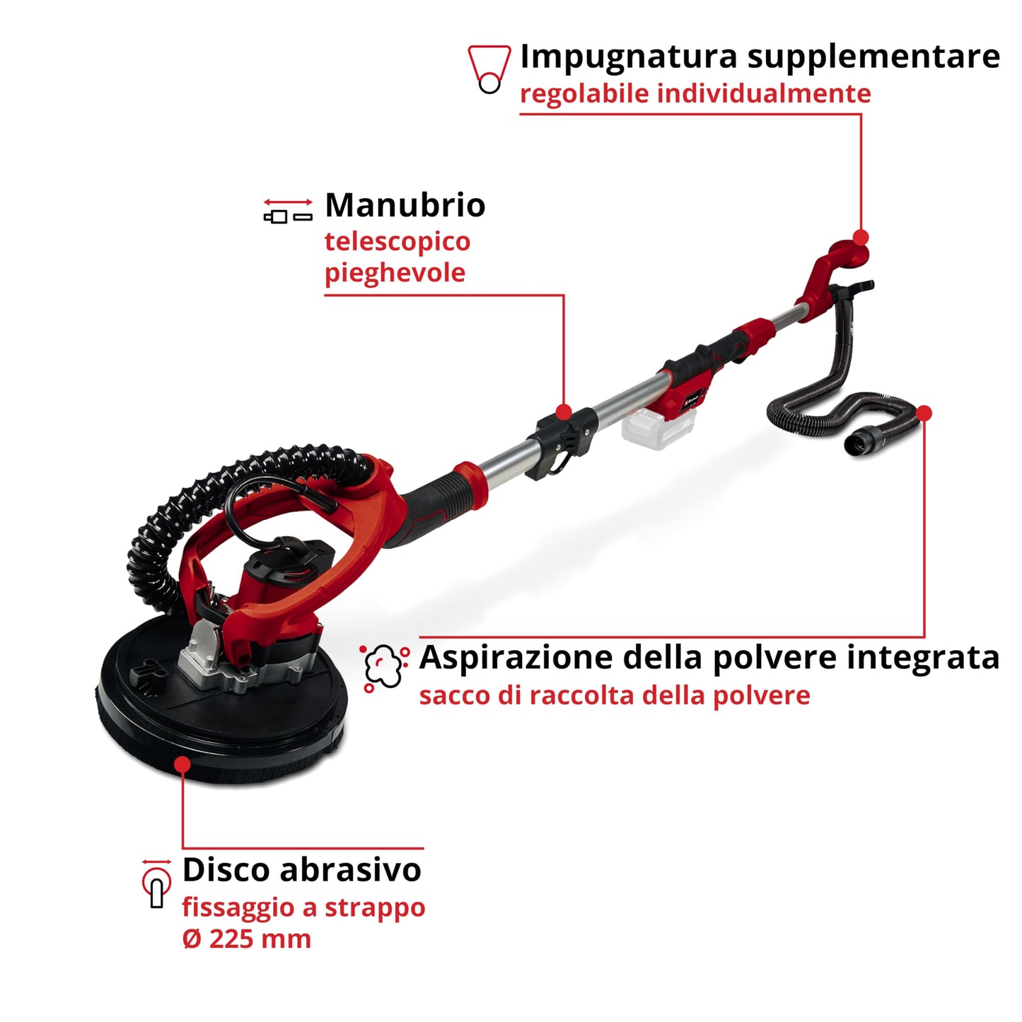 Einhell TE-DW 18/225 Li - Solo Levigatrice per muro a batteria Power X-Change (18 V, diam. Platorello 225 mm, Incl.6 fogli carta abrasiva e 1 rete abrasiva, valigetta, senza batteria e caricabatteria)