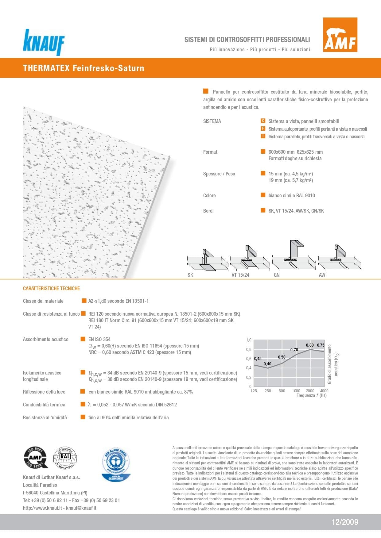 PANNELLI PER CONTROSOFFITTO MODULARE 600X600 SP. 15 MM MARCA KNAUF AMF THERMATEX FEINFRESKO SATURN