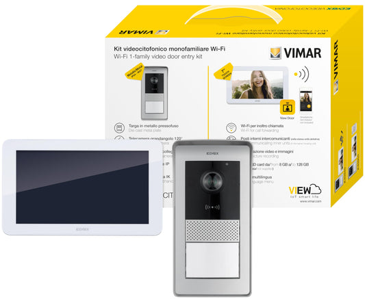 VIMAR K42945 Kit videocitofono WIFI monofamiliare, touch screen vivavoce, Alimentatore Barra DIN, targa audiovideo RFID, staffe per fissaggio