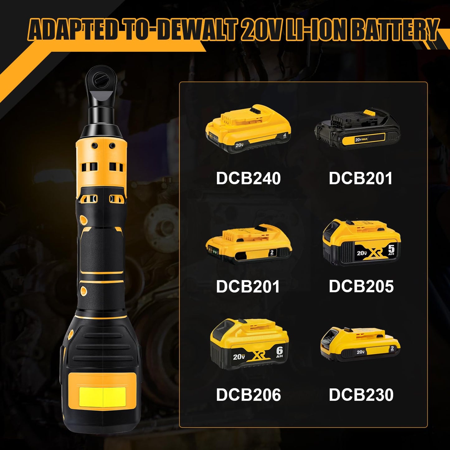 Cacciavite a cricchetto a batteria compatibile con batteria Dewalt da 20 V, cricchetto elettrico da 3/8", batteria a cricchetto con 8 bussole (senza batteria, senza caricatore)