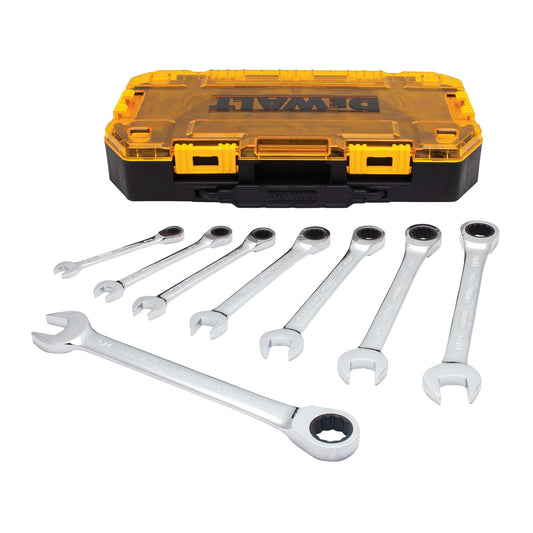 DEWALT Tough Box - Set di chiavi combinate a cricchetto SAE da 8 pezzi