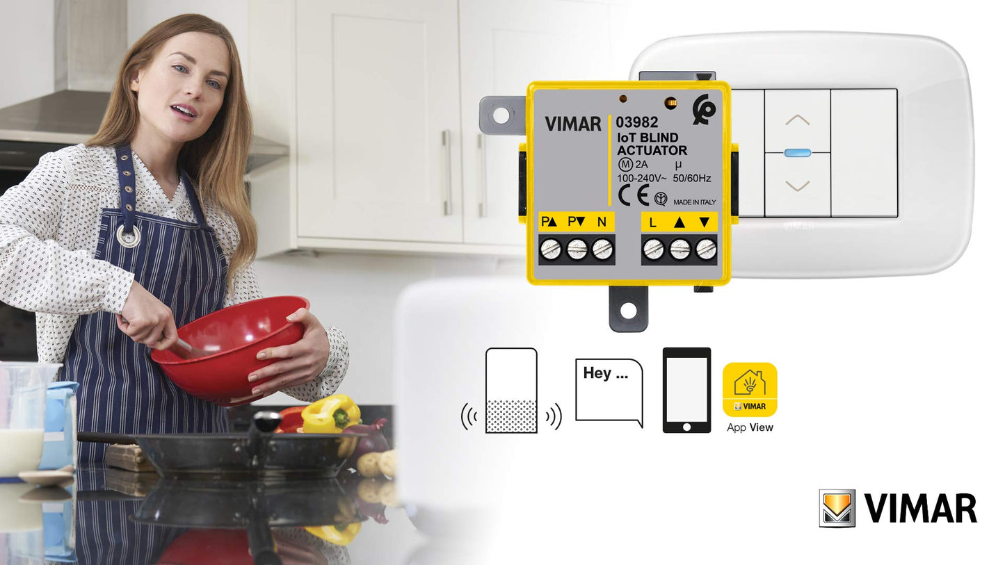 VIMAR 03982 Modulo relè tapparella connesso IoT, per tapparella con orientamento delle lamelle, controllo da remoto, doppia tecnologia Bluetooth e Zigbee, grigio