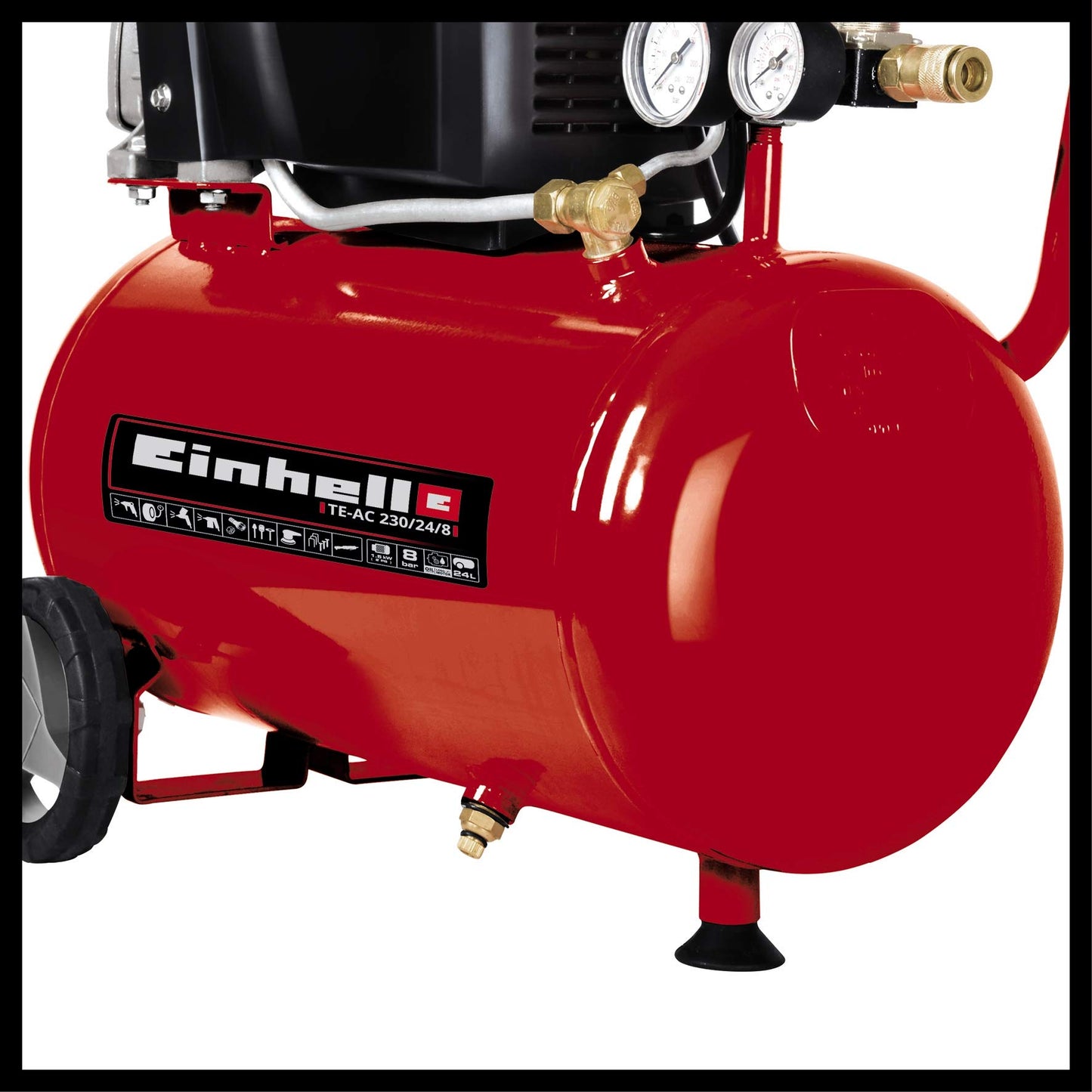 Einhell TE-AC 230/24/8 Compressore (220-240 V, 1500 W, serbatoio aria 24 l, pressione max 8 bar, portata aria max 132 l/min., cilindri 1, a olio, carrellato, inc. 2 manometri)