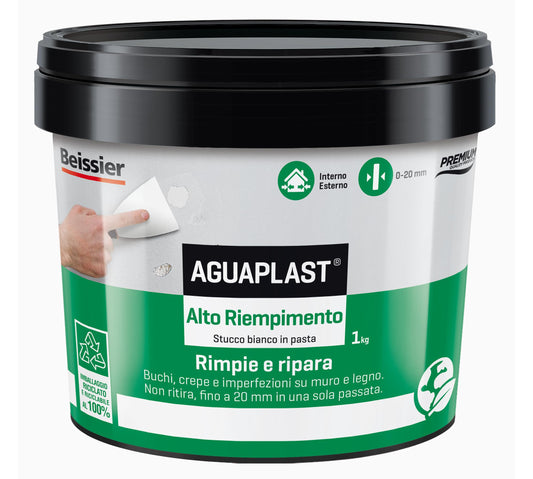 Aguaplast Alto Riempimento, stucco in pasta alti riempimenti su muro e legno, rinforzato con fibre, riempie fino a 2cm senza ritiri - 1kg