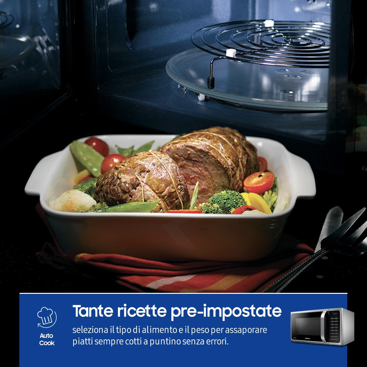 Samsung Forno a Microonde Combinato a libera installazione SmartOven MC28H5015CS/ET, Cottura Ventilata, Microonde + Grill 900 W + 1500 W, 28 L, 52l x 47h x 31p cm, Argento