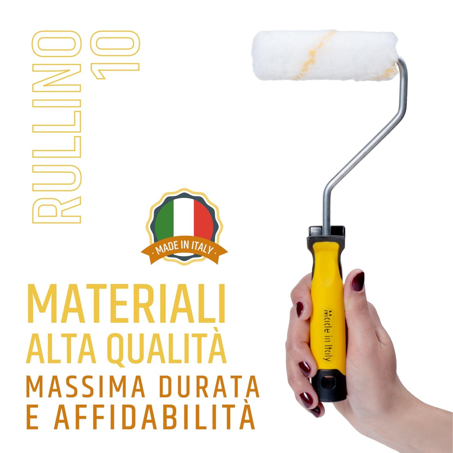 PENNELLIFICIO 2000 | Rullo per Bordi, Rullino Pittura, in Tessuto Poliammide, con Manico, per Interni, Idropitture, Larghezza 10 cm – Made in Italy