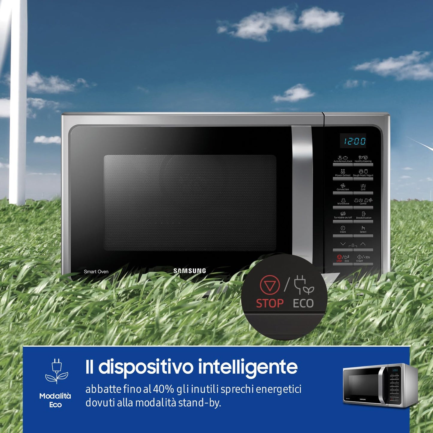 Samsung Forno a Microonde Combinato a libera installazione SmartOven MC28H5015CS/ET, Cottura Ventilata, Microonde + Grill 900 W + 1500 W, 28 L, 52l x 47h x 31p cm, Argento