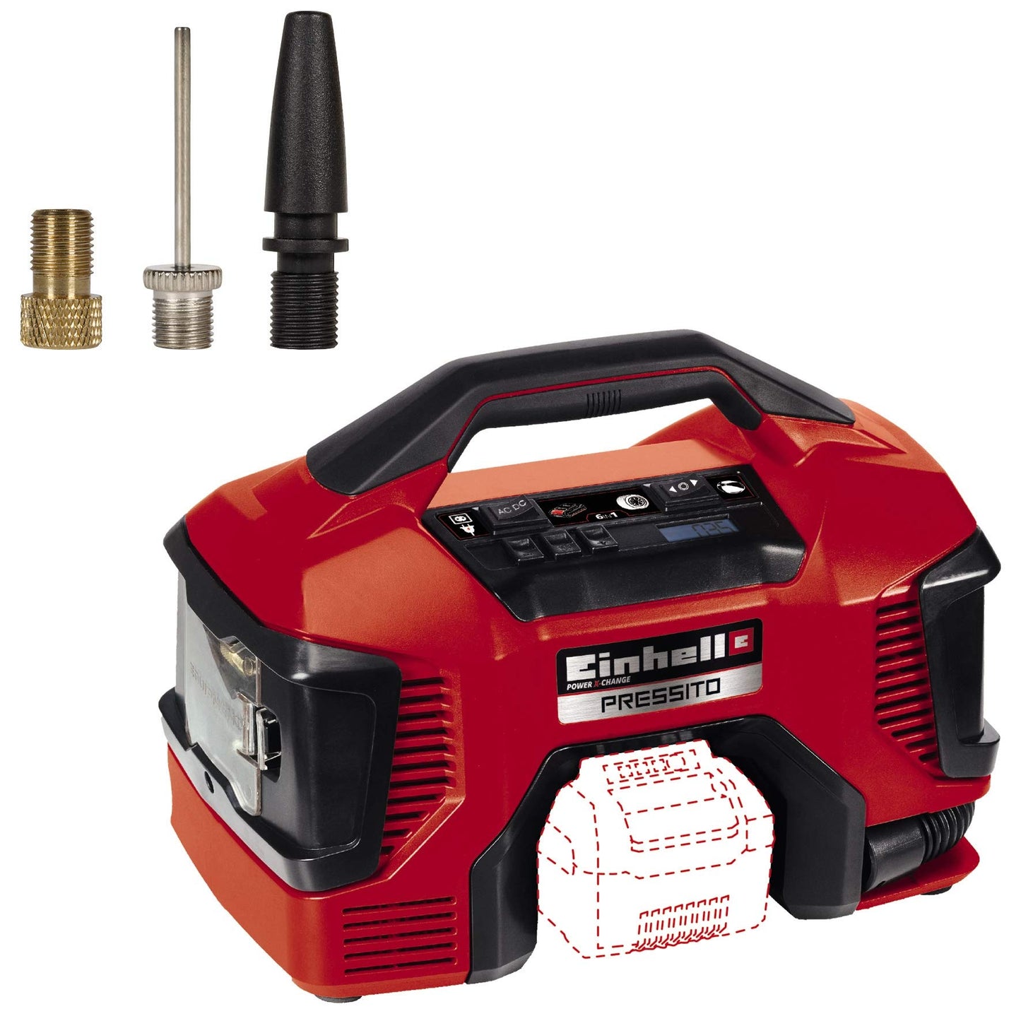 Einhell Compressore ibrido cavo e batteria PRESSITO Li – Solo Power X-Change (220V, 18 V, pompa ad alta e bassa pressione, 11 bar, spegnimento automatico, senza batteria e caricabatteria)