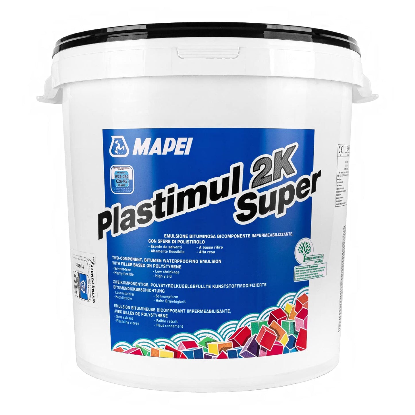 MAPEI PLASTIMUL 2K SUPER 22,9 kg Emulsione di bitume impermeabile altamente flessibile, priva di solventi, a basso ritiro, bicomponente, con sfere di polistirolo.