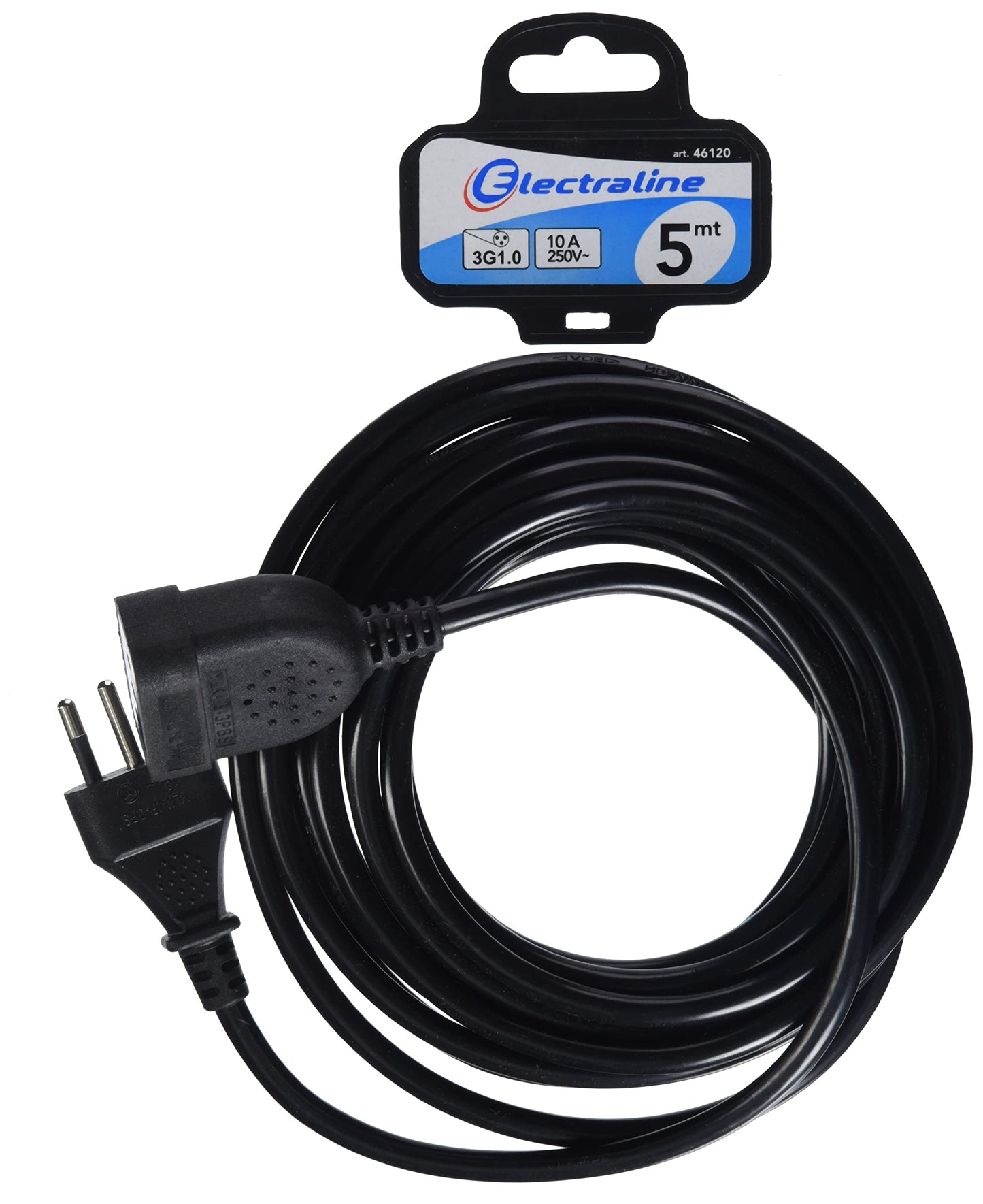 Electraline 46120 Prolunga 5 mt spina e presa piccola 10A, nero - sezione cavo 3G1 mm²