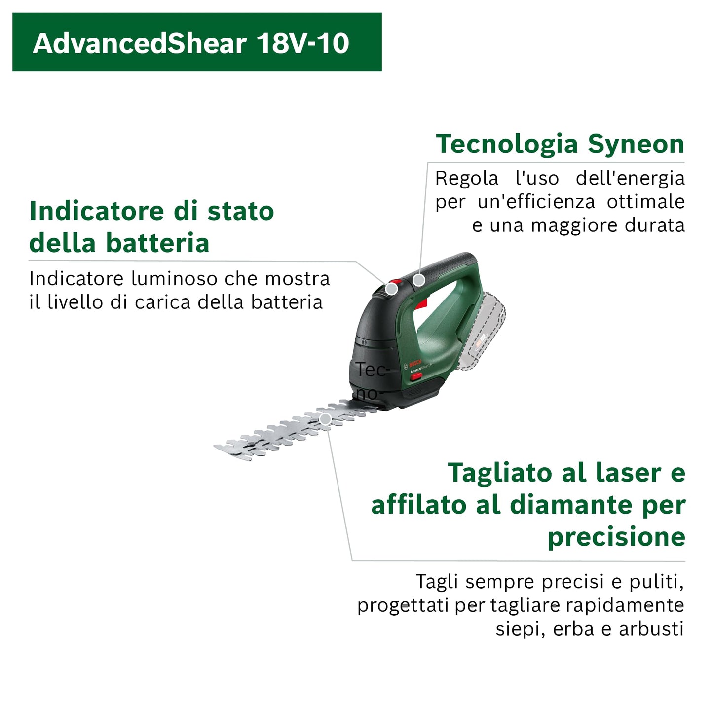 Bosch Home and Garden Cesoia per erba a batteria AdvancedShear 18V-10 (1 da 2,0 Ah, sistema 18 Volt, fino 85 m² di taglio, con lame rifilasiepi e erba, in confezione cartone)