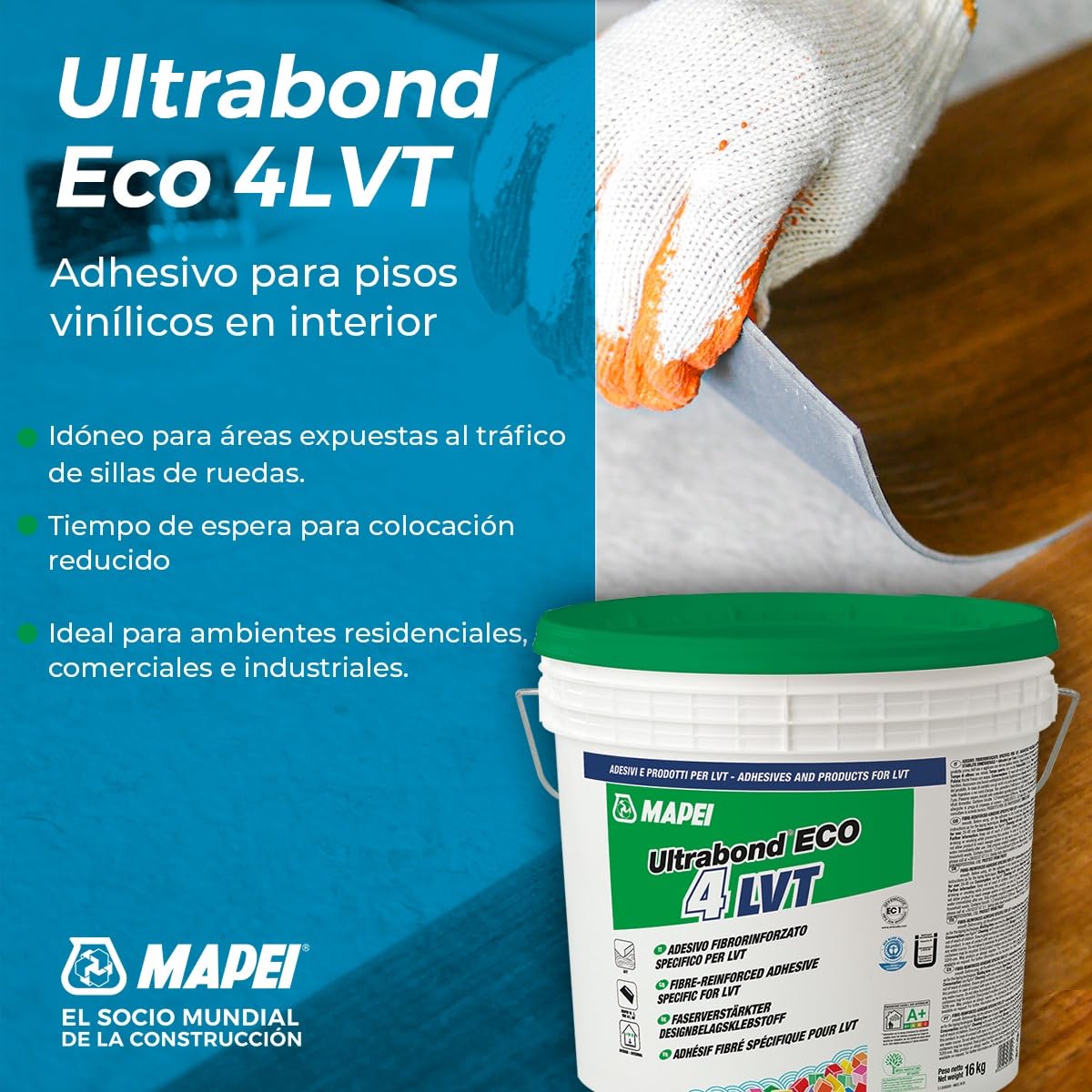 Mapei ULTRABOND ECO 4 LVT - Adesivo per rivestimenti in microfibra, 14 kg