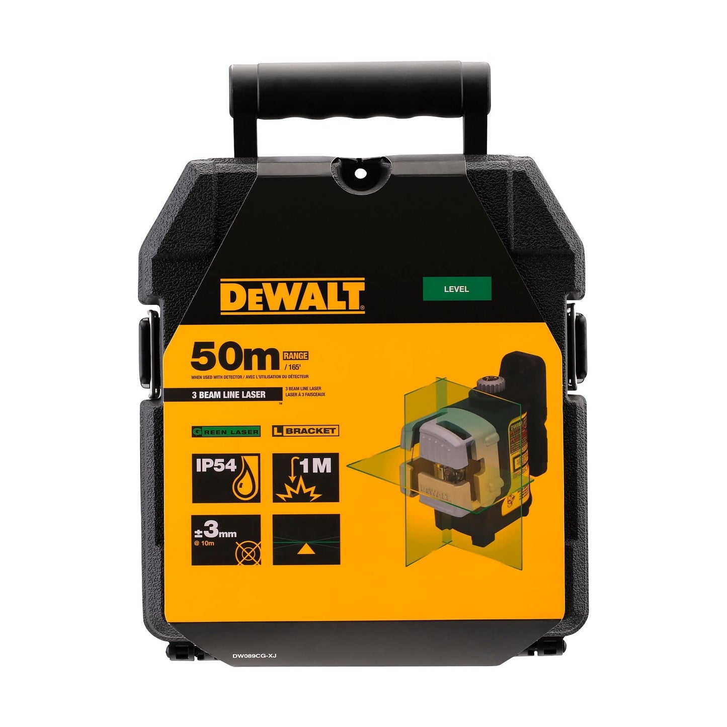 DEWALT DW089CG-XJ - Livella Laser Autolivellante a 2 Linee Trasversali (Linea Orizzontale e Verticale + Laterale Verticale) - VERDE