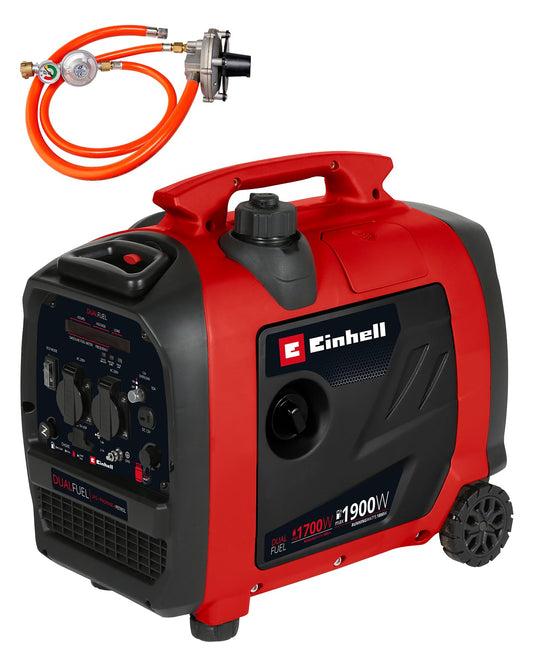 Einhell Generatore (benzina/gas) TE-IG 1900 DF (potenza continua 1800/1600 W, potenza picco 1900/1700 W, serbatoio 4,2 l, inverter, motore 4 tempi, 2 prese 230V, 2 prese USB, 1 presa 12V)