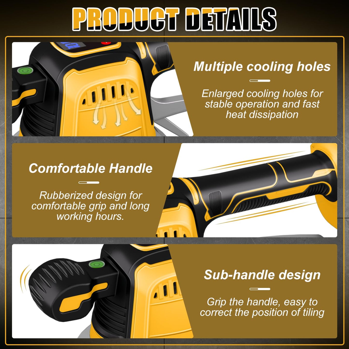 Piastrelle a batteria, compatibile con batteria Dewalt da 20 V, vibratore per piastrelle a 10 marce, display digitale, ventosa da 14,5 cm e assorbimento da 150 kg per la posa di piastrelle da 0,3 a