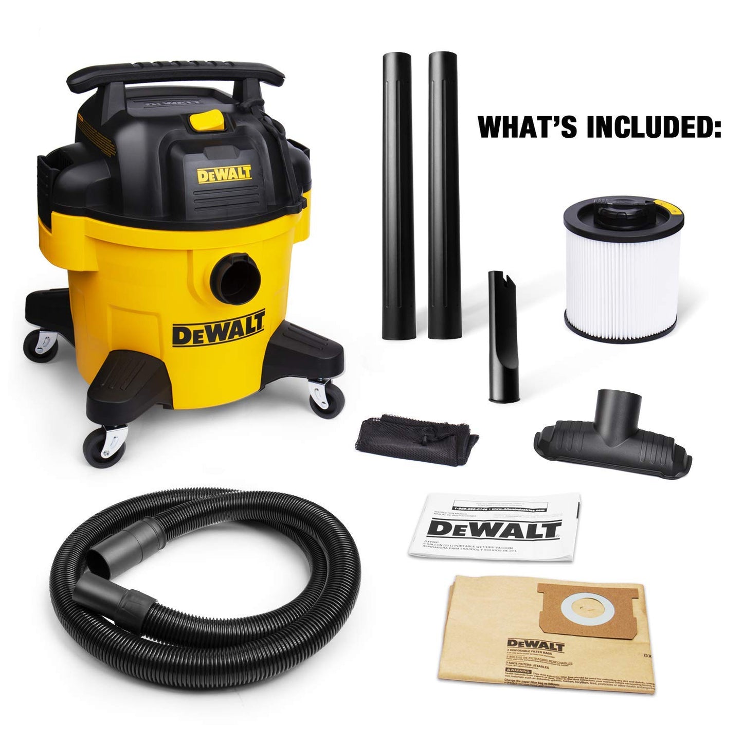 DeWALT EUDXV23P Aspiratore a Umido/Secco da 23 l, Poliestere, Giallo