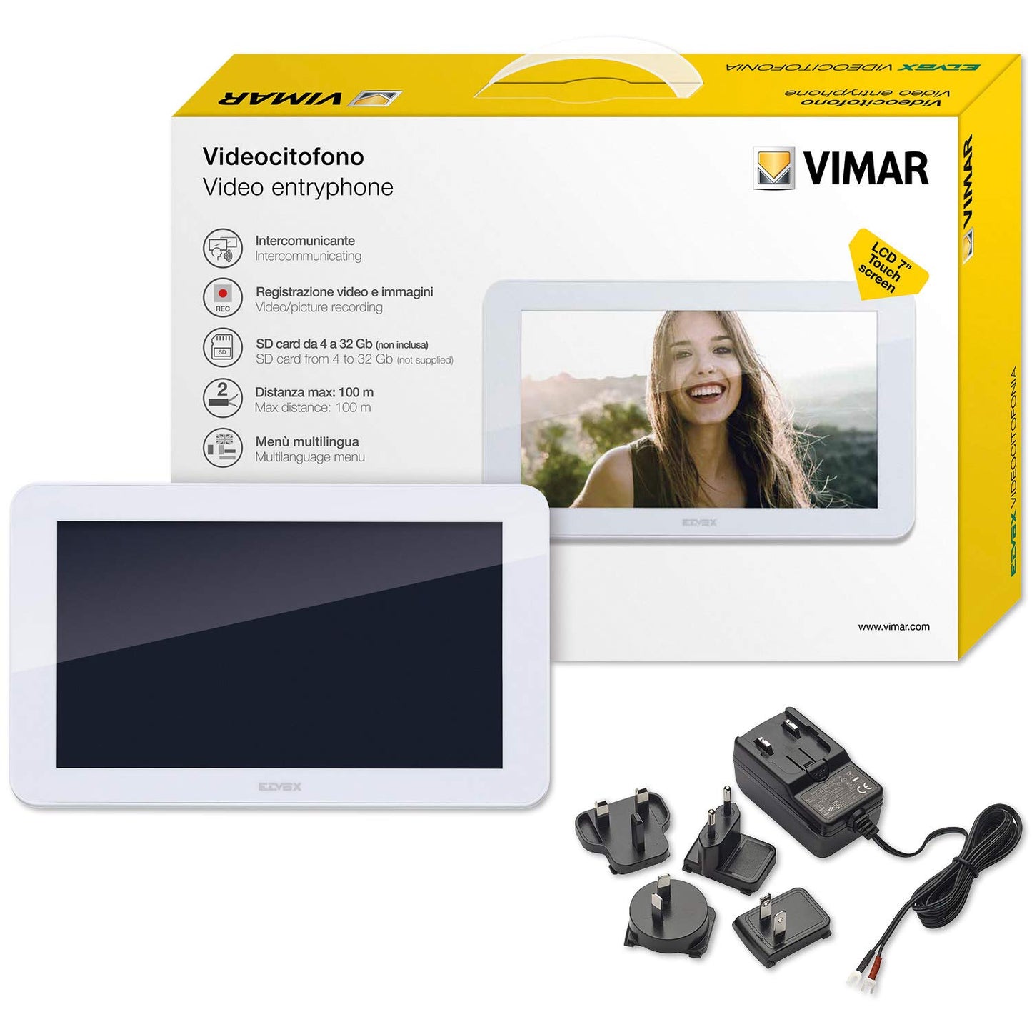 VIMAR K40917 Monitor Supplementare 7" Touch Screen e Vivavoce per Videocitofono Espandibile, con Alimentatore Multispina