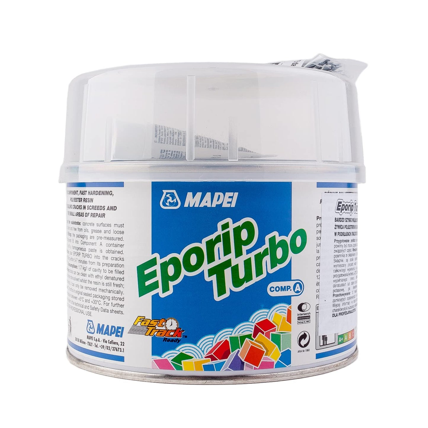 MAPEI EPORIP TURBO (A+B) 508g Resina poliestere bicomponente ad indurimento molto rapido, per sigillare crepe nei massetti e piccole riparazioni.