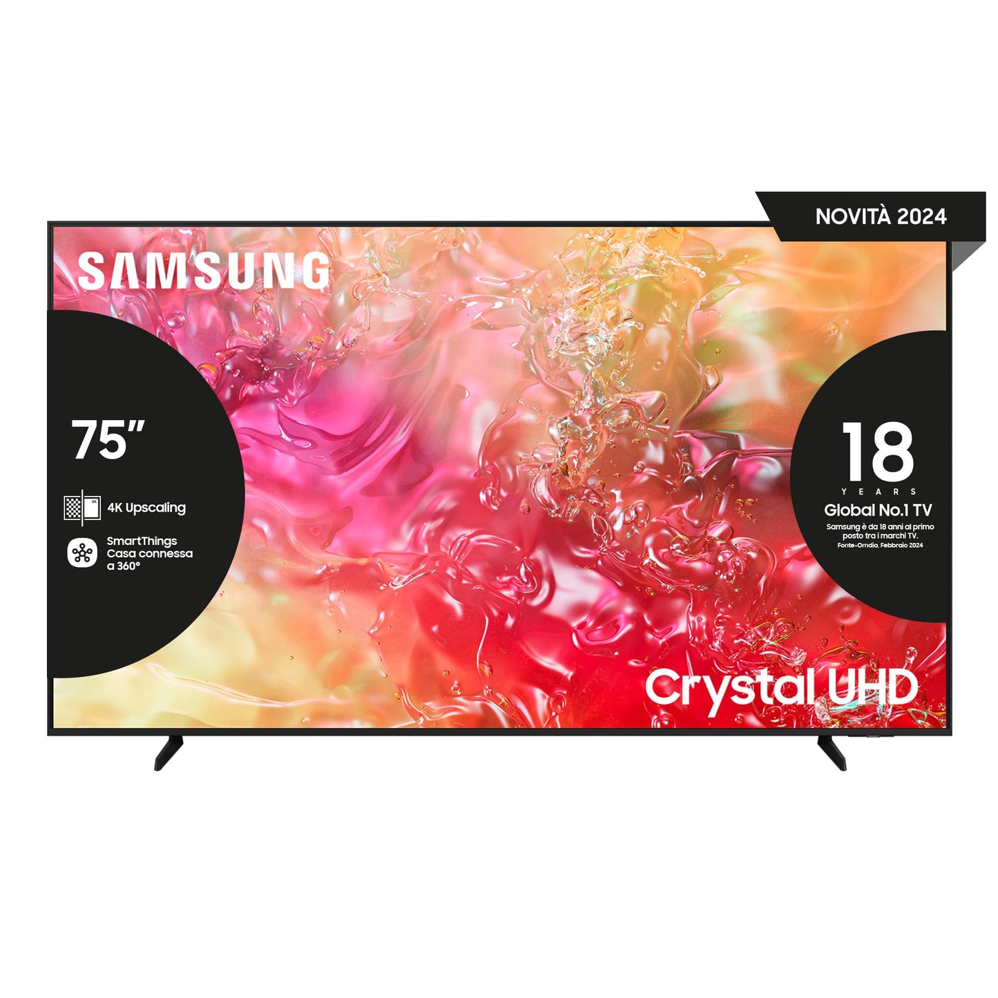 Samsung Smart TV 55" UE55DU7190UXZT, Crystal 4K UHD, 4K Upscaling, Slim Look, DVBT-2, Q-Symphony & OTS Lite, Integrato con Bixby, comp con Alexa e Google Assistant, Black 2024 [Amazon EXCL.]