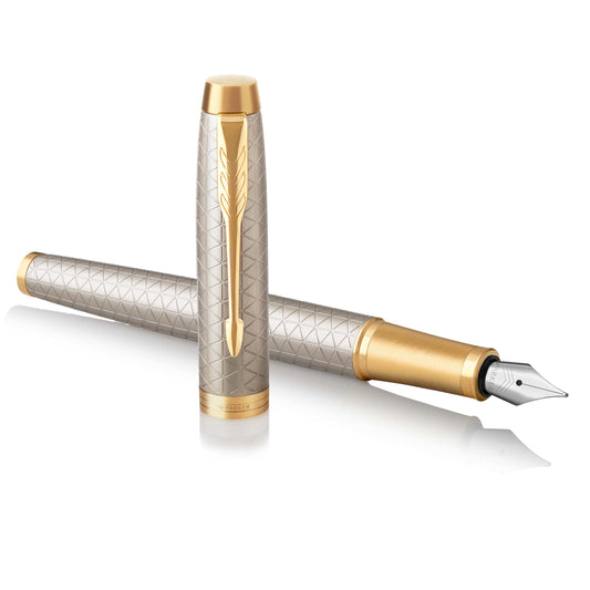 Parker 1931684 Im Premium Penna Stilografica, Punta Sottile E Ricarica Di Inchiostro Blu, Confezione Regalo, Premium Warm Silver, 1 Unità (Confezione da 1)