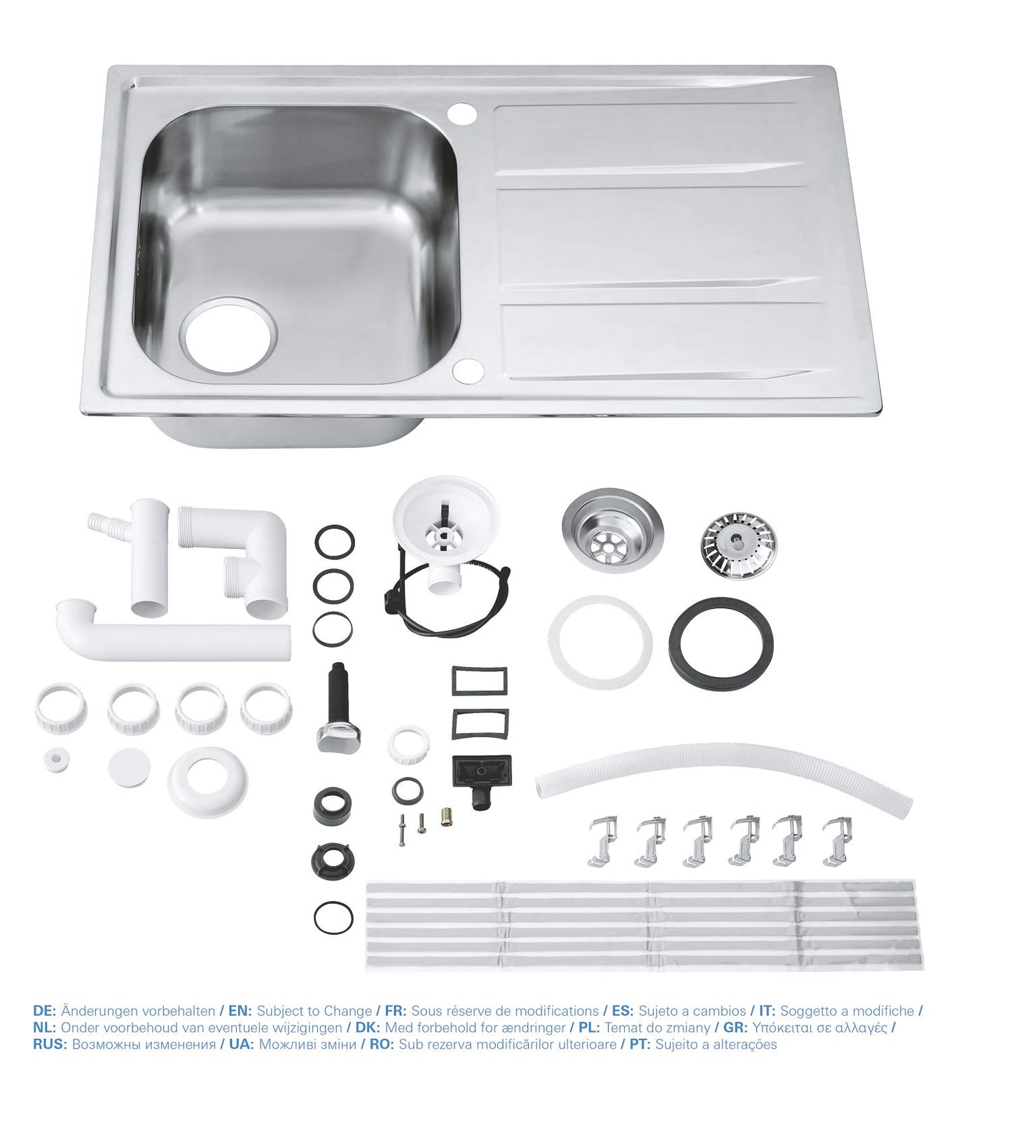 GROHE K400 | Lavello da cucina - sopratop, reversibile, piletta di scarico con azionamento automatico | include: piletta automatica, sifone, set di installazione | Acciaio inox | 31566SD0