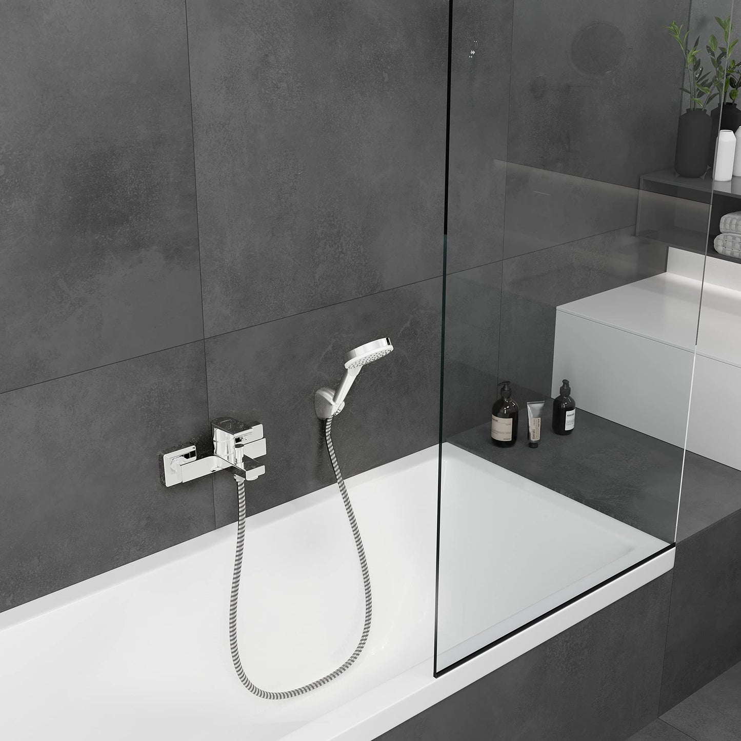 hansgrohe Vernis Shape - Rubinetto per vasca da bagno esterno per 2 utenze, Miscelatore monocomando per vasca, cromo, 71450000