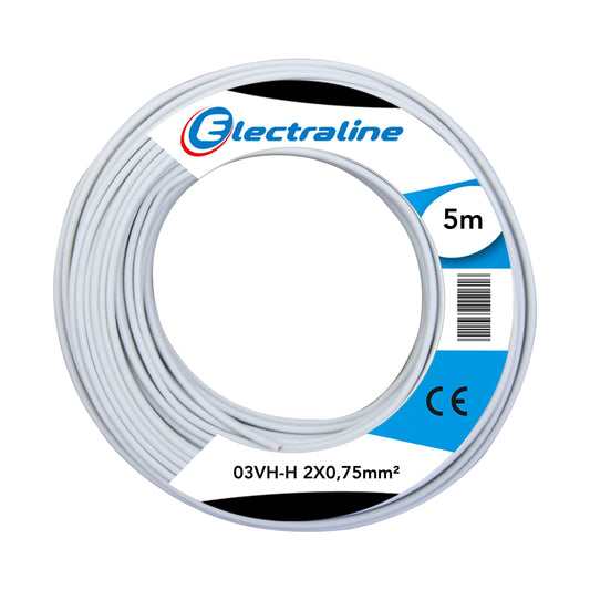 Electraline 10670 Piattina Divisibile 03VH-H, Sezione 2x0.75 mm, 5 mt, Bianco