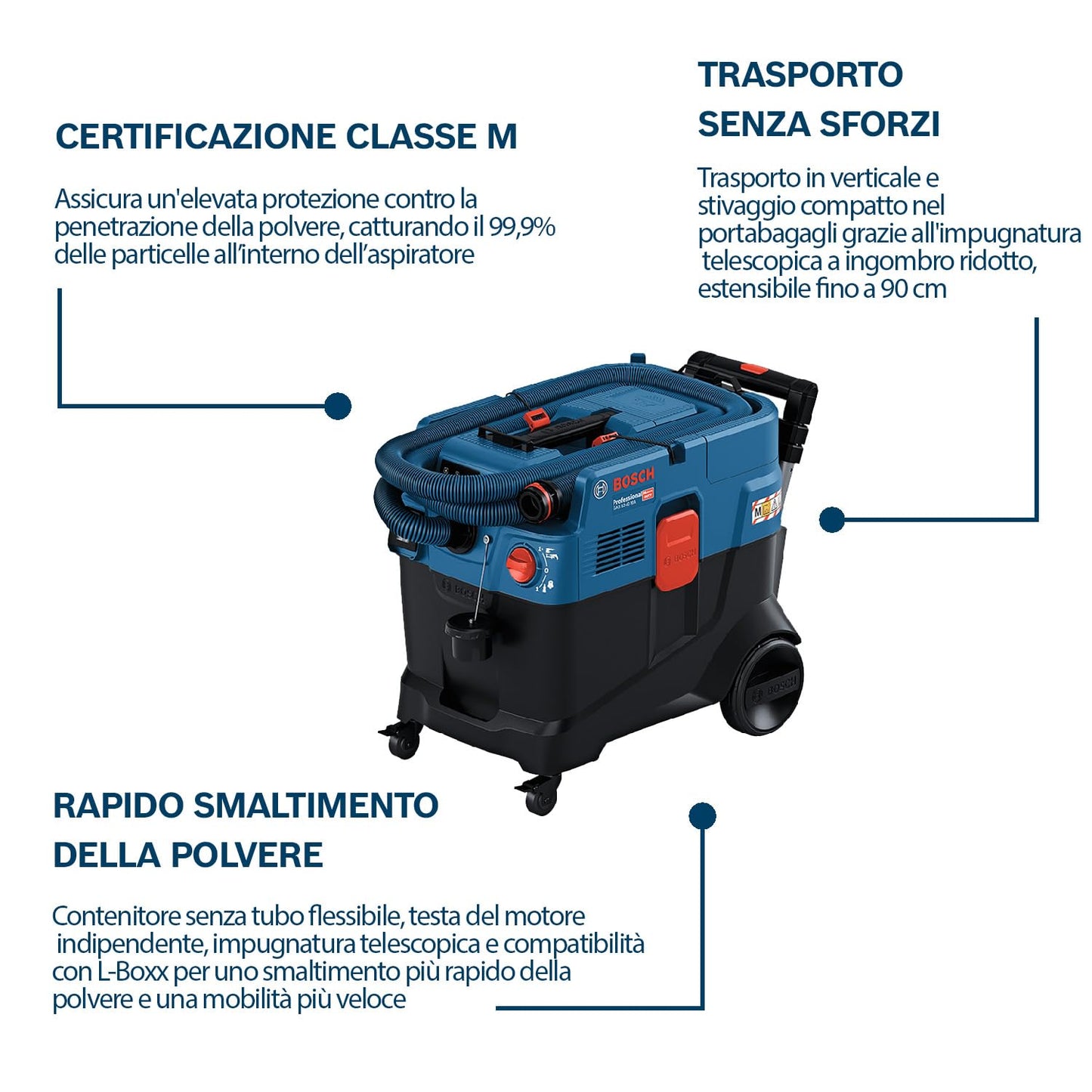 Bosch Professional Aspiratore universale GAS 12-40 MA (1200 W, sistema pulizia filtro autom. (AFC), incl. filtro principale, tubo flessibile, adattatore multifunz. PT, bocchetta spazzola multifunz.)