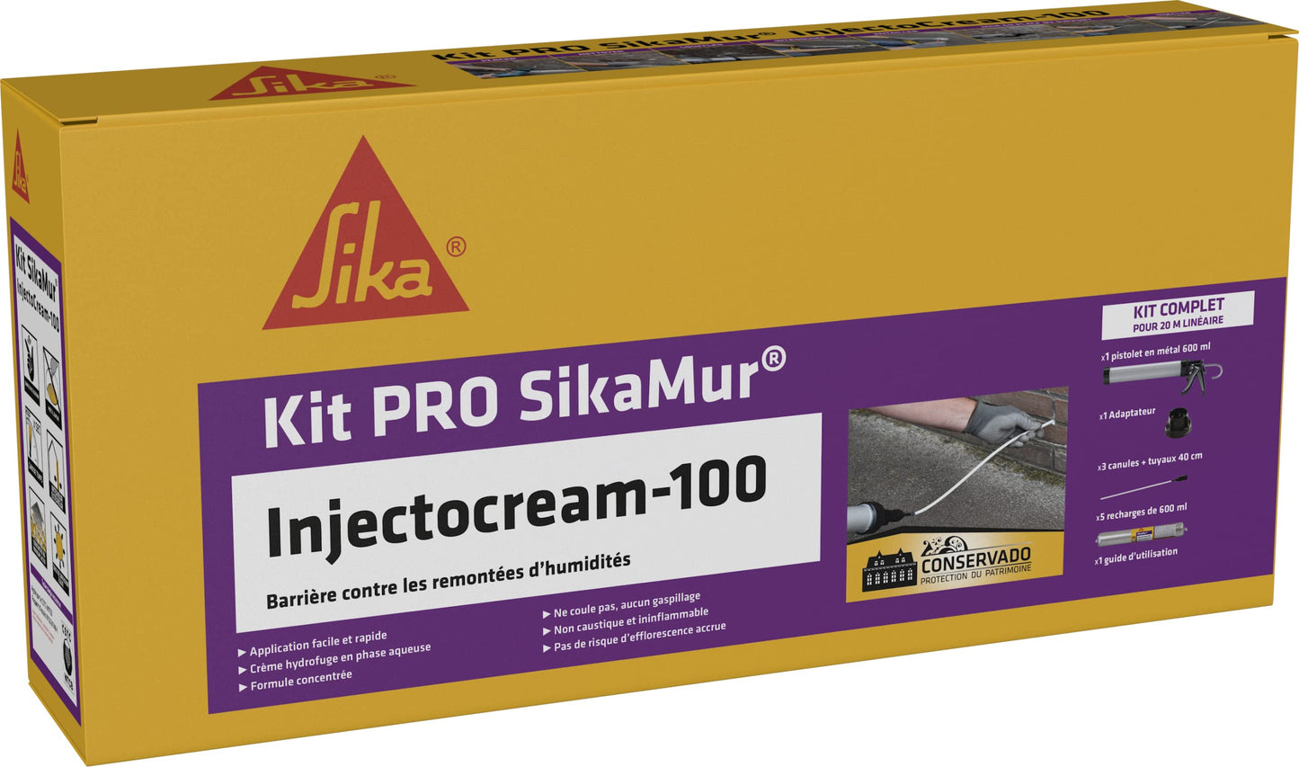 Sika - SikaMur InjectoCream 100, trattamento contro la risalita capillare/aumento dell'umidità nelle pareti, kit lineare da 20 m, bianco