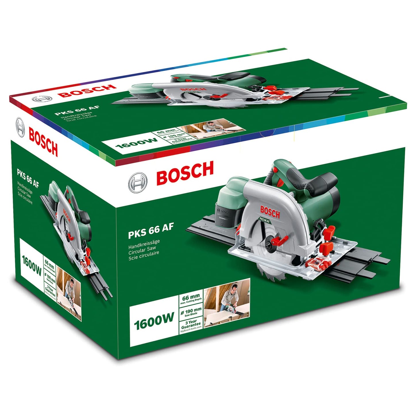 Bosch Pks 66 Af Sega Circolare, Lama, Binario Di Guida, Confezione In Cartone, 1600 Watt, Verde, ‎46 X 34 X 28.5 Cm, 5.4 Kg