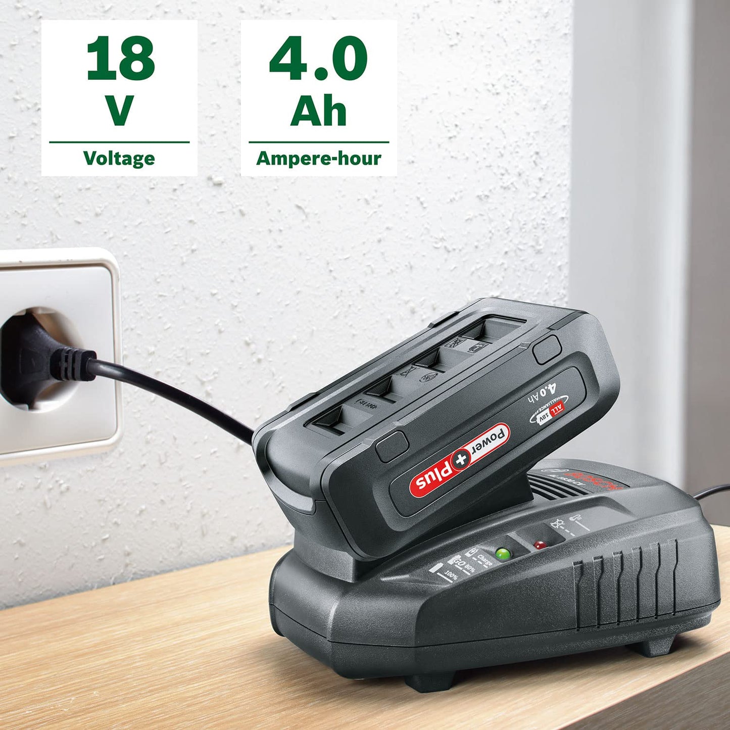 Bosch Home and Garden Bosch Pacco Batteria PBA 18V 4.0 Ah PowerPlus (1 Batteria 18 V 4.0 Ah, Sistema da 18 V, in Confezione di Cartone), 18 V