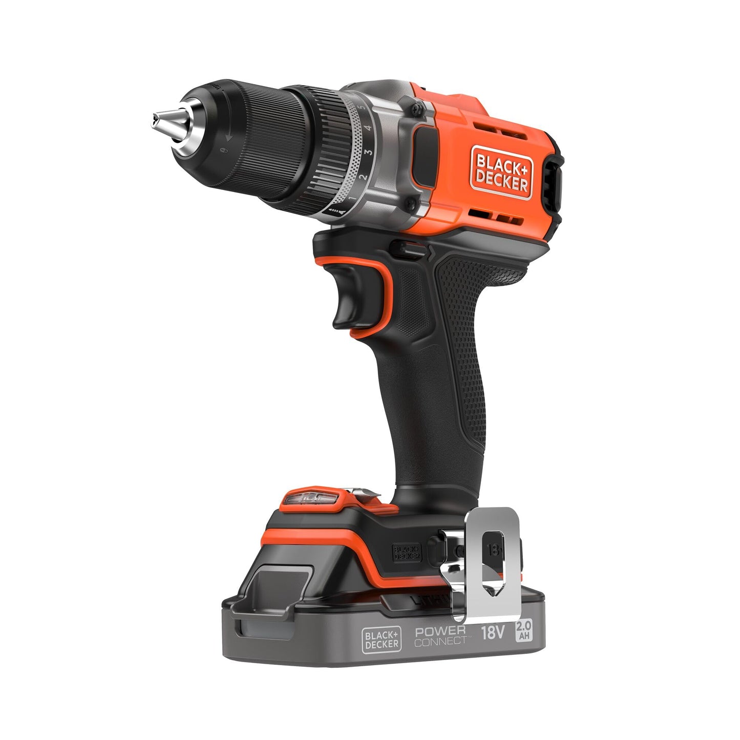 BLACK+DECKER POWERCONNECT™ 18V Trapano avvitatore a batteria con 2 batterie da 2,0Ah, caricatore da 1A e kitbox, BCD382D2XK-QW