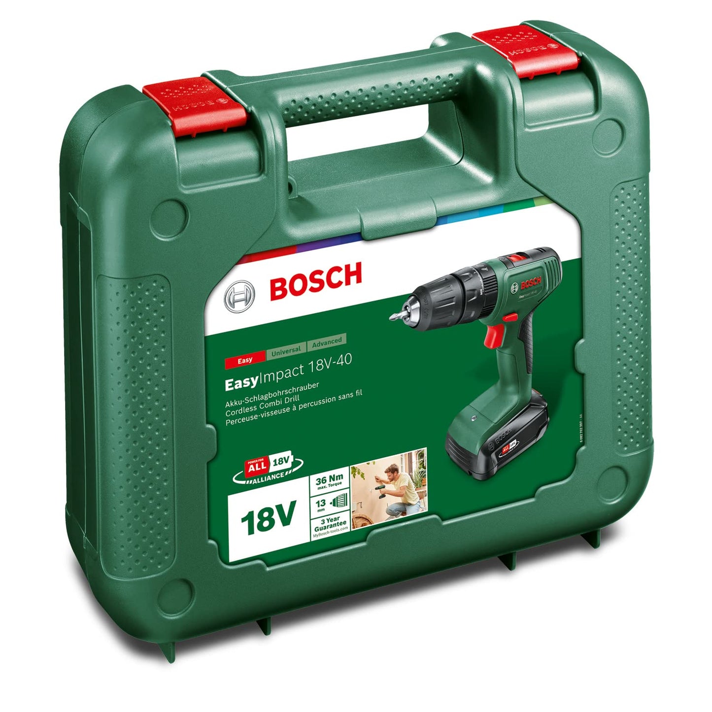 Bosch Trapano con percussione a batteria EasyImpact 18V-40 (1 batteria da 2,0 Ah, sistema 18 volt, in custodia per il trasporto)