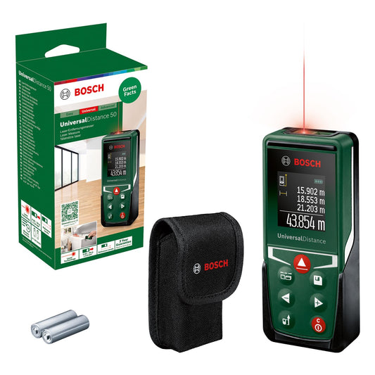 Bosch distanziometro laser UniversalDistance 50 (misura distanze fino a 50 m con precisione, funzioni di misurazione, funzione di memorizzazione, in cartone)