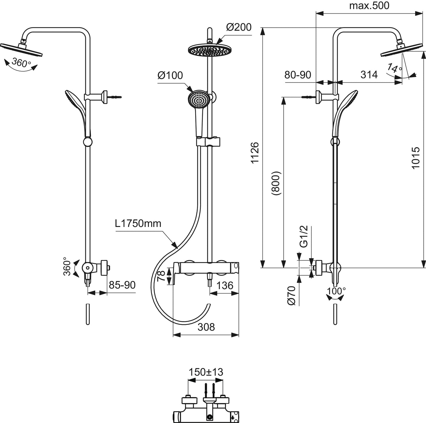 Ideal Standard - Cerafine O Colonna Doccia, Cromato