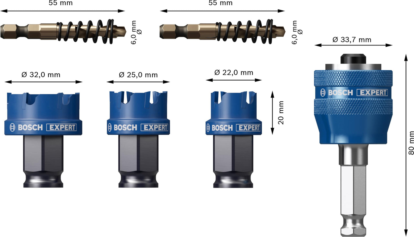 Bosch Professional 6x Set di Seghe a Tazza Expert Sheet Metal per Lamiere di Acciaio, Lamiere di Acciaio Inossidabile, Ø 22-32 mm, Accessorio Trapano a Percussione