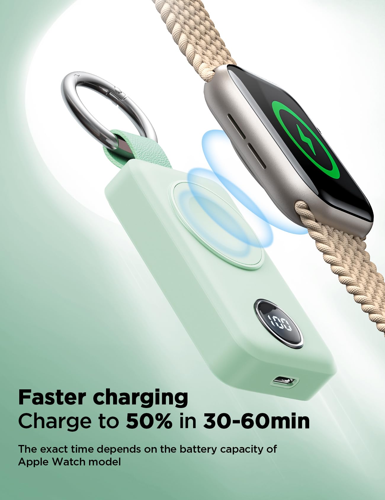 JOYROOM Caricatore Apple Watch, 2000 mAh Caricabatterie Wireless Portatile per Apple Watch Series 10/9/8/7/6/5/SE/4/3/2/UItra 2/Ultra, Ricarica a Induzione Magnetica (Verde menta)