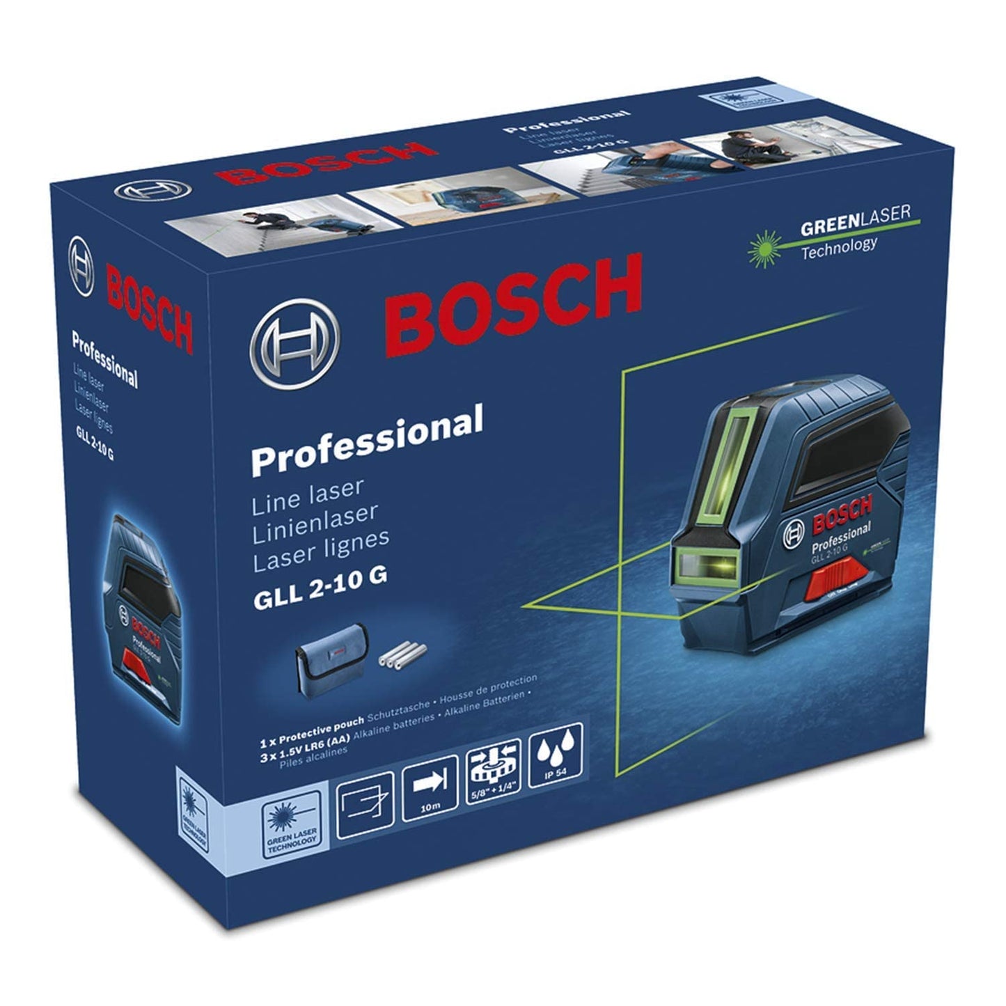 Bosch Professional Livella laser GLL 2-10 G (laser verde, raggio d'azione: fino a 10 m, 3 batterie AA, sacchetto) – Amazon Exclusive