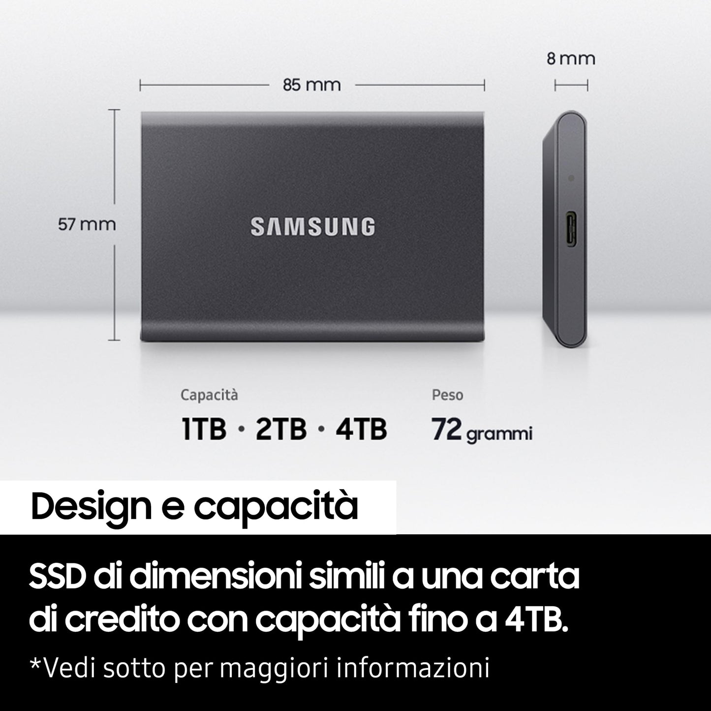 Samsung Memorie T7 MU-PC4T0T SSD Esterno Portatile da 4TB, USB 3.2 Gen 2, 10 Gbps, Grigio