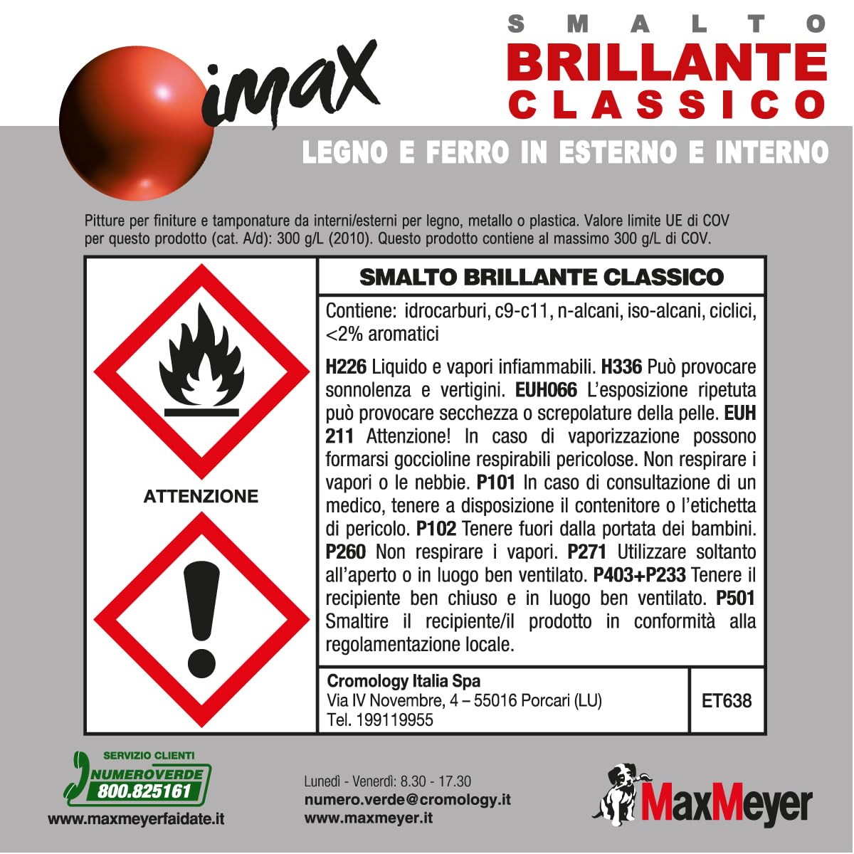 MAXMEYER Smalto brillante a solvente per ferro e legno Imax GRIGIO CEMENTO 0,5 L