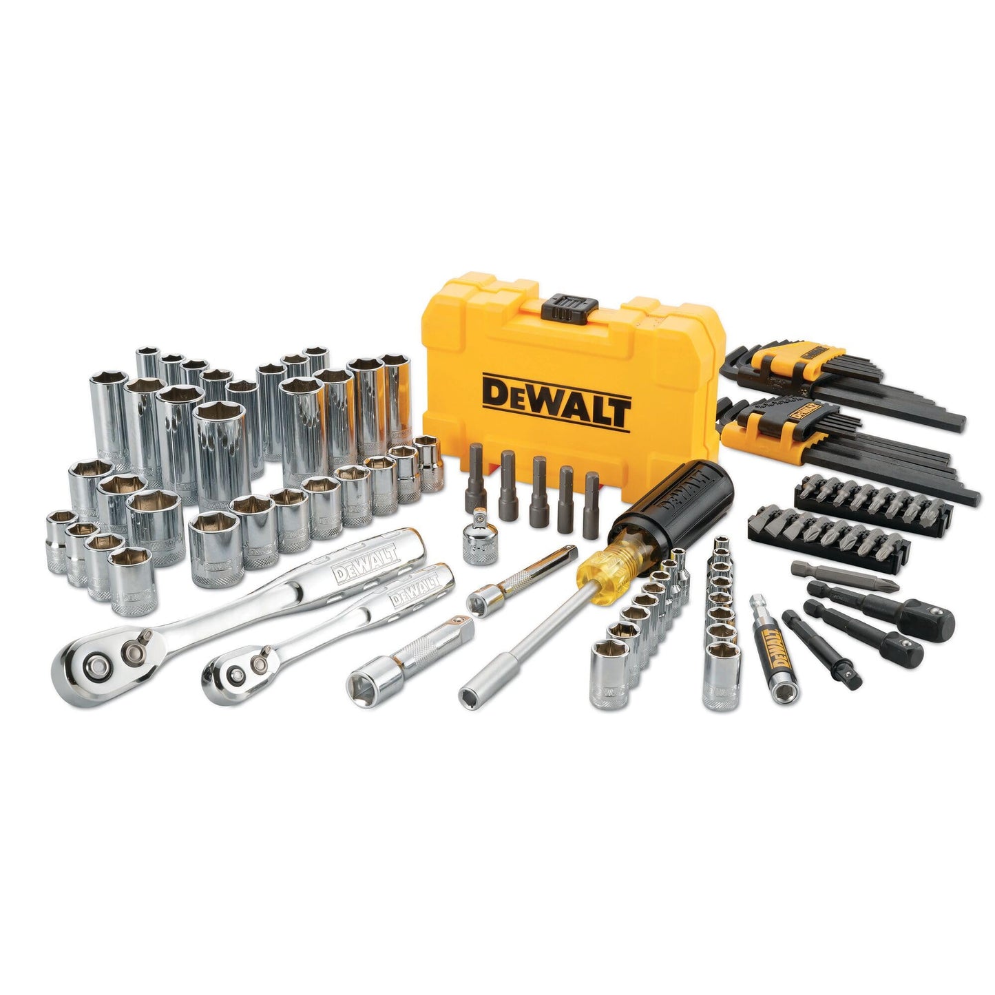 DeWalt DWMT73801-1, Set di Attrezzi da Meccanico, 108 Pezzi, incl. Cricchetto, Chiavi a Bussola, Punte, Chiave Esagonale, 100% Acciaio Forgiato Altamente Resistente, in Valigetta