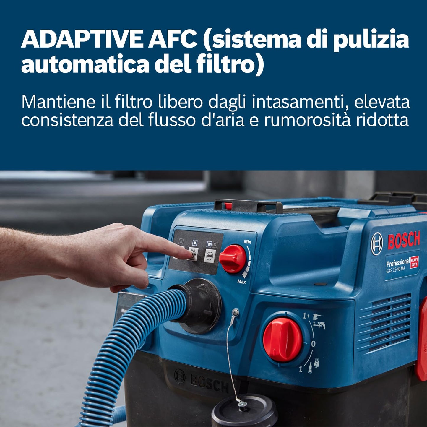 Bosch Professional Aspiratore universale GAS 12-40 MA (1200 W, sistema pulizia filtro autom. (AFC), incl. filtro principale, tubo flessibile, adattatore multifunz. PT, bocchetta spazzola multifunz.)