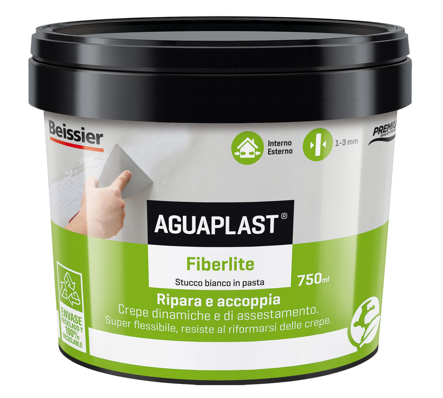 Aguaplast Fiberlite, stucco pronto all'uso per crepre dinamiche, cavillature e piccole crepe finitura liscia, 750ml