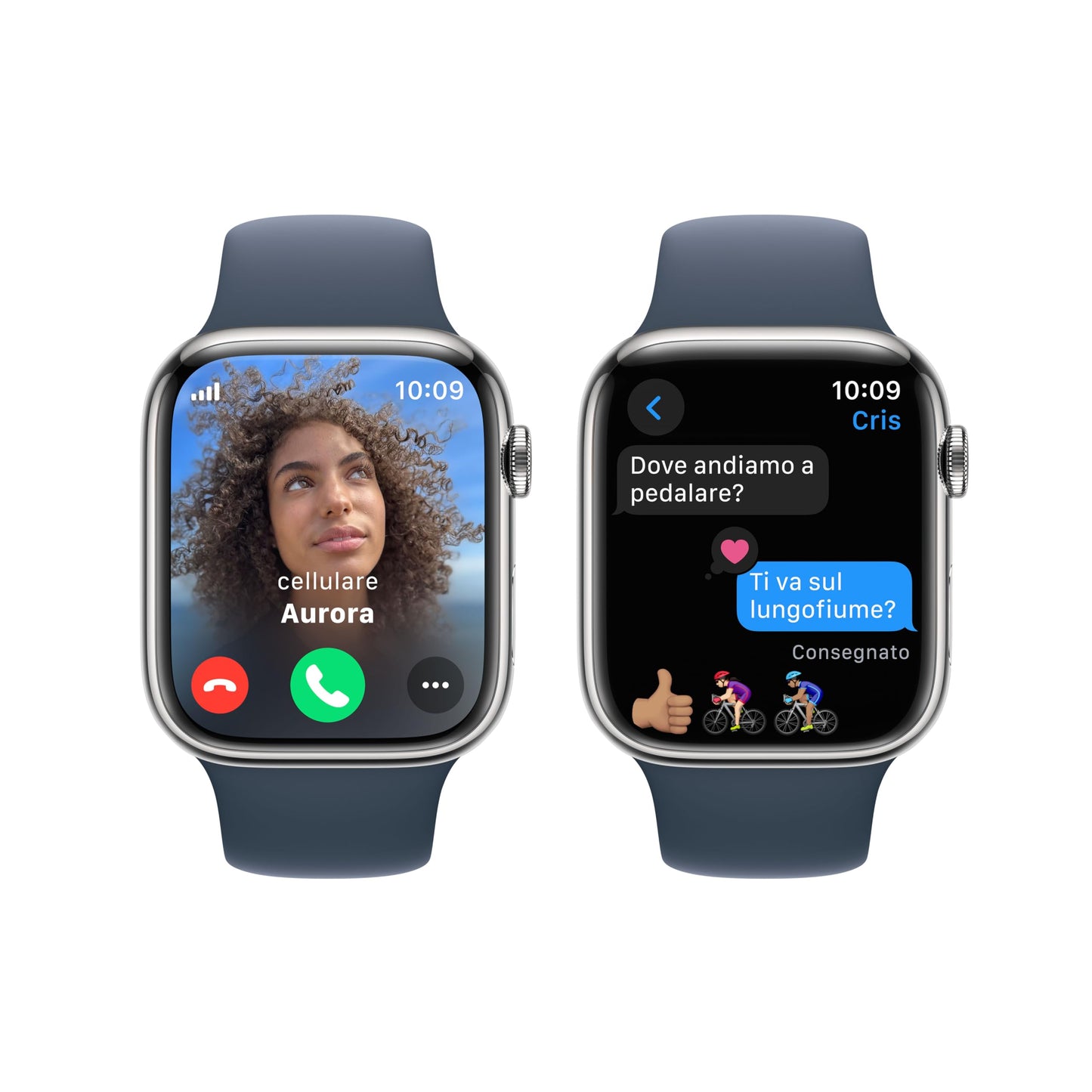 Apple Watch Series 9 GPS + Cellular 45mm Smartwatch con cassa in acciaio inossidabile color argento e Cinturino Sport blu tempesta - S/M. Fitness tracker, app Livelli O₂, display Retina always-on